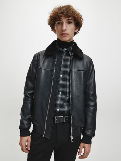 Calvin Klein Ruhák HU382907 | Calvin Klein Bőr and Shearling Férfi Bomber Dzseki Fekete